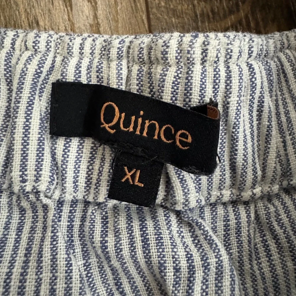 Quince 100% European Linen Pinstripe Wide Leg Belted Jumpsuit Blue White XL